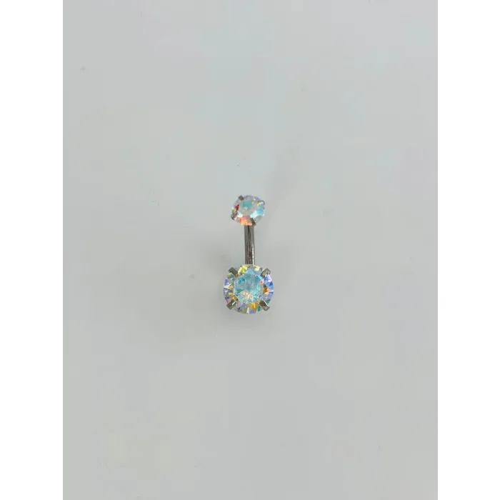 Rodyum Zirkon Taşlı Çelik Göbek - Pg0132