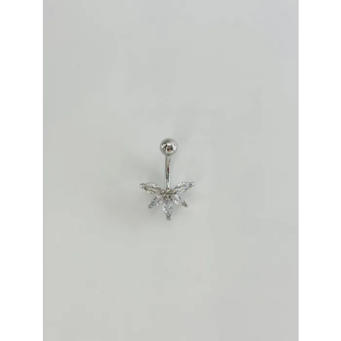 Rodyum Zirkon Taşlı Bar Ve Top: Çelik Göbek - Pg0154