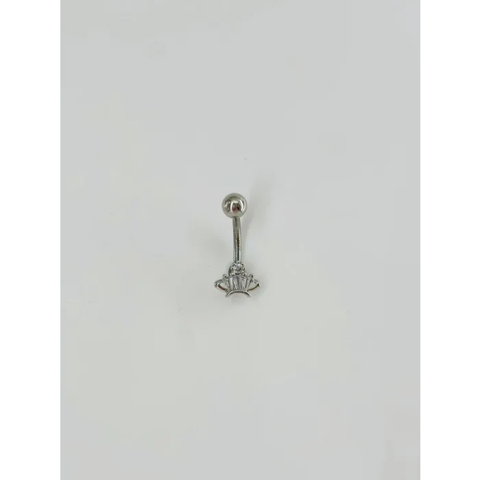 Rodyum Zirkon Taşlı Çelik Göbek Bar Uzunluğu : 13 Mm / Bar Kalınlığı 1.41 Mm /  - Pg0067