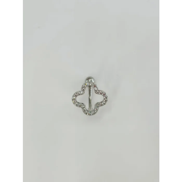 Rodyum Zirkon Taşlı Çelik Göbek Bar Uzunluğu : 13 Mm / Bar Kalınlığı 1.41 Mm /  - Pg0119