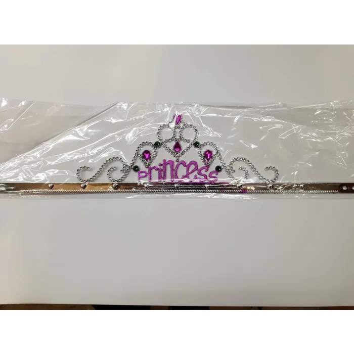 Gümüş Renk Prenses Yazılı Parti Tacı 60 Cm