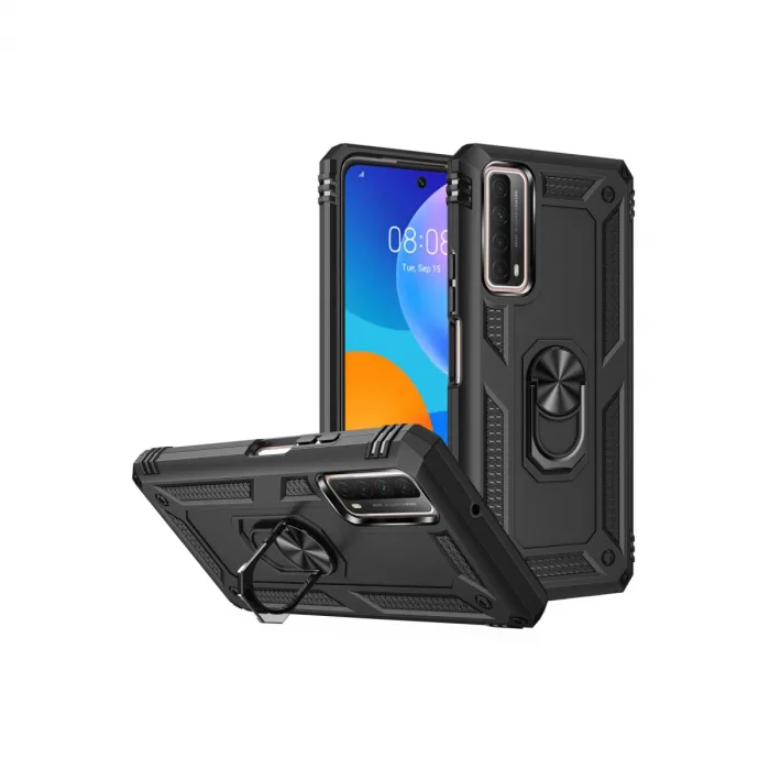 Huawei P Smart 2021 Kılıf Sofya Yüzüklü Silikon Kapak - Siyah