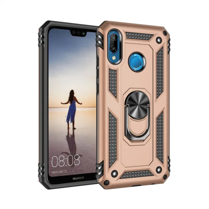 Huawei P20 Lite Kılıf Sofya Yüzüklü Silikon Kapak - Gold