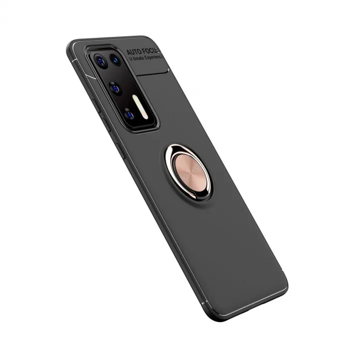 Huawei P40 Kılıf Range Yüzüklü Silikon - Siyah-gold