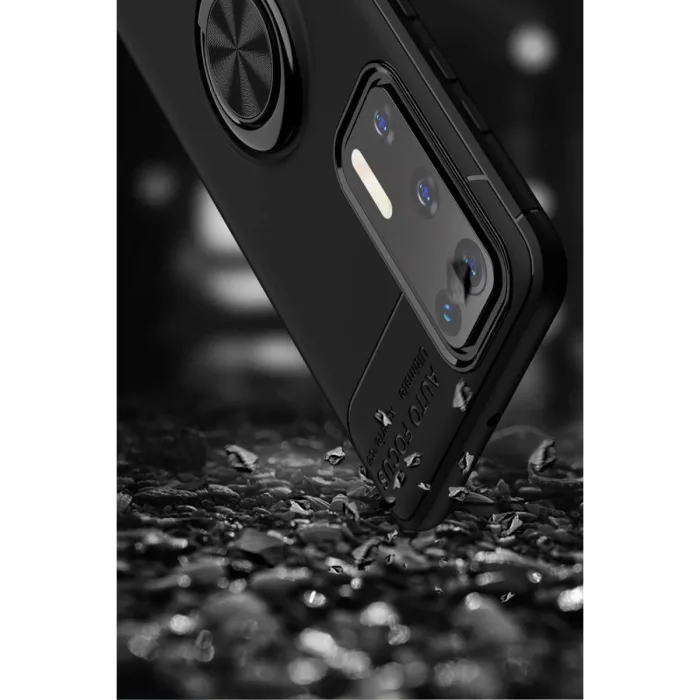 Huawei P40 Kılıf Range Yüzüklü Silikon - Siyah-kırmızı