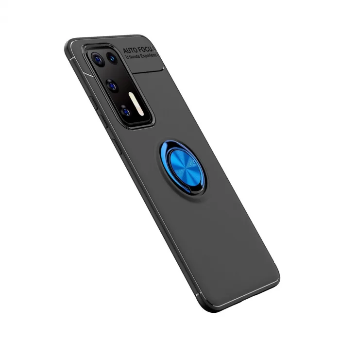 Huawei P40 Kılıf Range Yüzüklü Silikon - Siyah-mavi