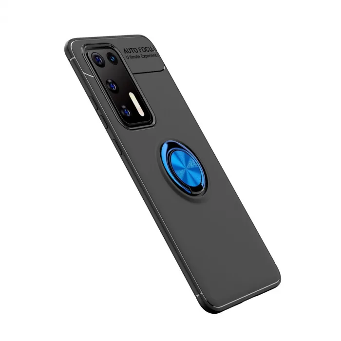 Huawei P40 Kılıf Range Yüzüklü Silikon - Siyah-mavi