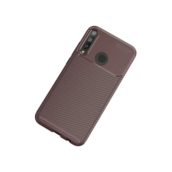 Huawei P40 Lite E Kılıf Auto Focus Karbon Kapak - Kahverengi