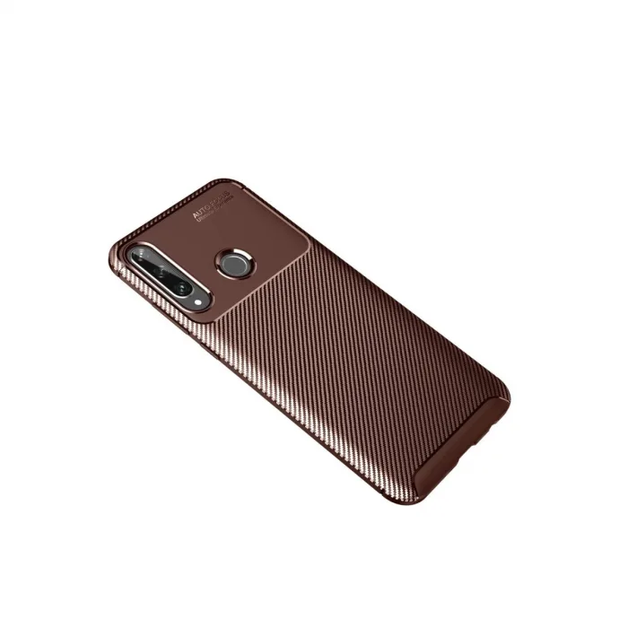 Huawei Y6p Kılıf Auto Focus Karbon Kapak - Kahverengi