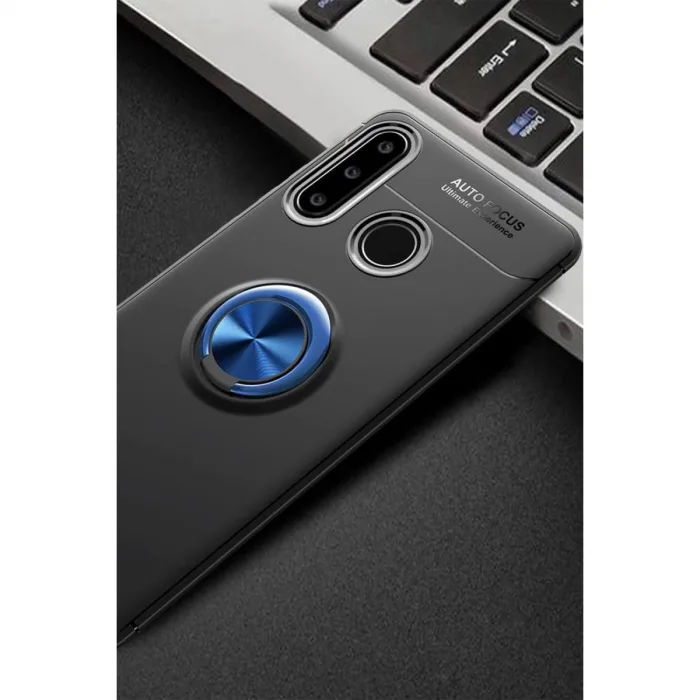 Huawei Y6p Kılıf Range Yüzüklü Silikon - Siyah-mavi