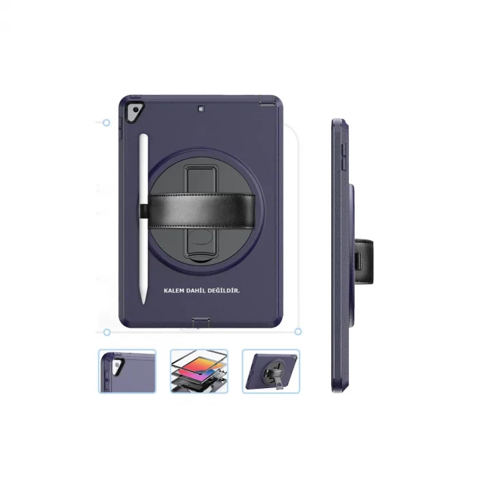 İpad 10.2 (7.nesil) Kılıf Hand Strap Tablet Kılıfı - Lacivert