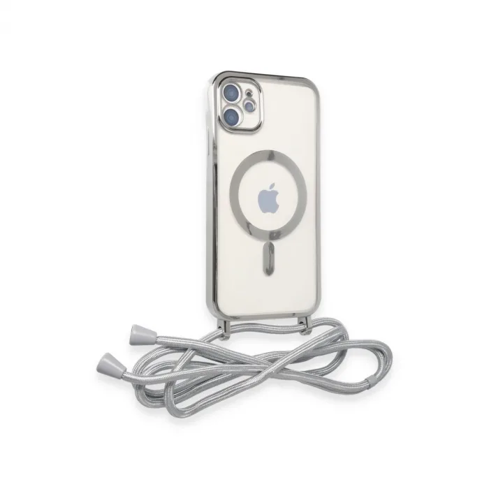 İphone 11 Kılıf Divo Lazer Askılı Magsafe Kapak - Gümüş