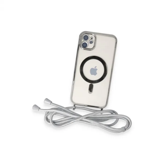 İphone 11 Kılıf Divo Lazer Askılı Magsafe Kapak - Gümüş
