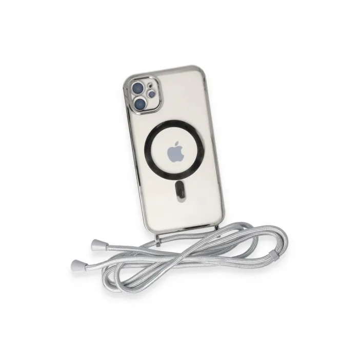 İphone 11 Kılıf Divo Lazer Askılı Magsafe Kapak - Gümüş