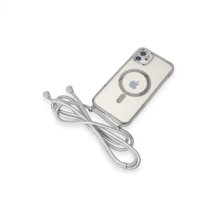 İphone 11 Kılıf Divo Lazer Askılı Magsafe Kapak - Gümüş