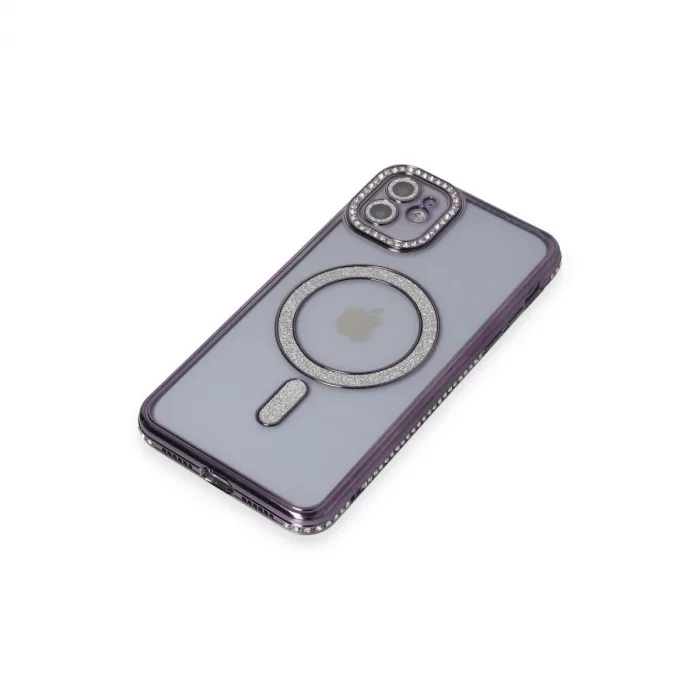 İphone 11 Kılıf Joke Simli Magneticsafe Kılıf - Derin Mor