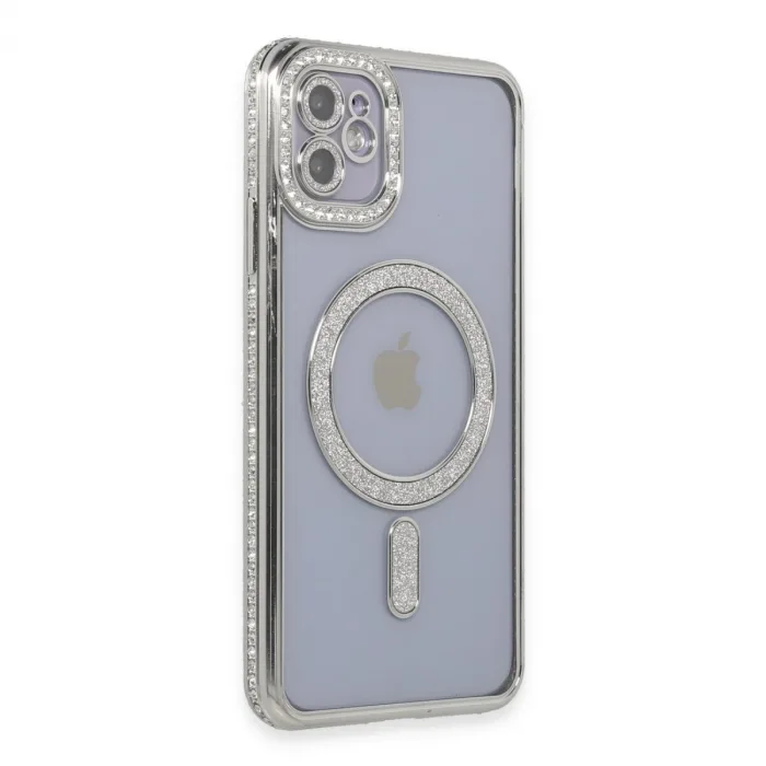 İphone 11 Kılıf Joke Simli Magneticsafe Kılıf - Gümüş