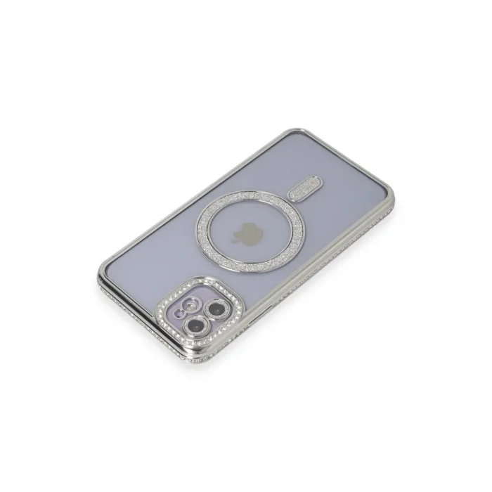 İphone 11 Kılıf Joke Simli Magneticsafe Kılıf - Gümüş