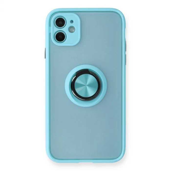 İphone 11 Kılıf Montreal Yüzüklü Silikon Kapak - Buz Mavi