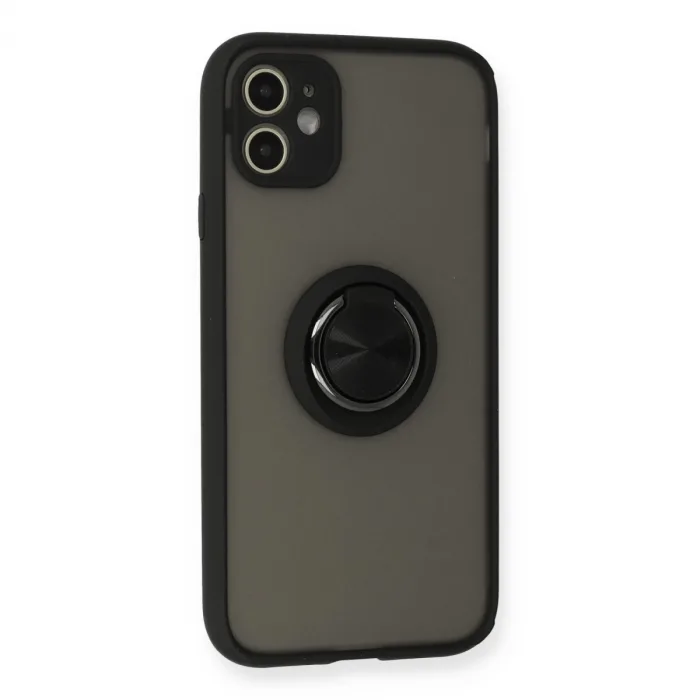 İphone 11 Kılıf Montreal Yüzüklü Silikon Kapak - Siyah