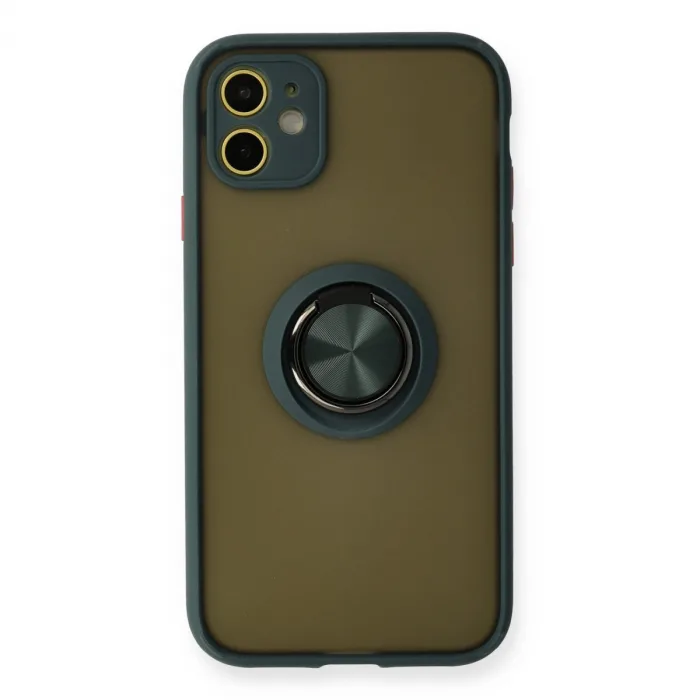 İphone 11 Kılıf Montreal Yüzüklü Silikon Kapak - Yeşil