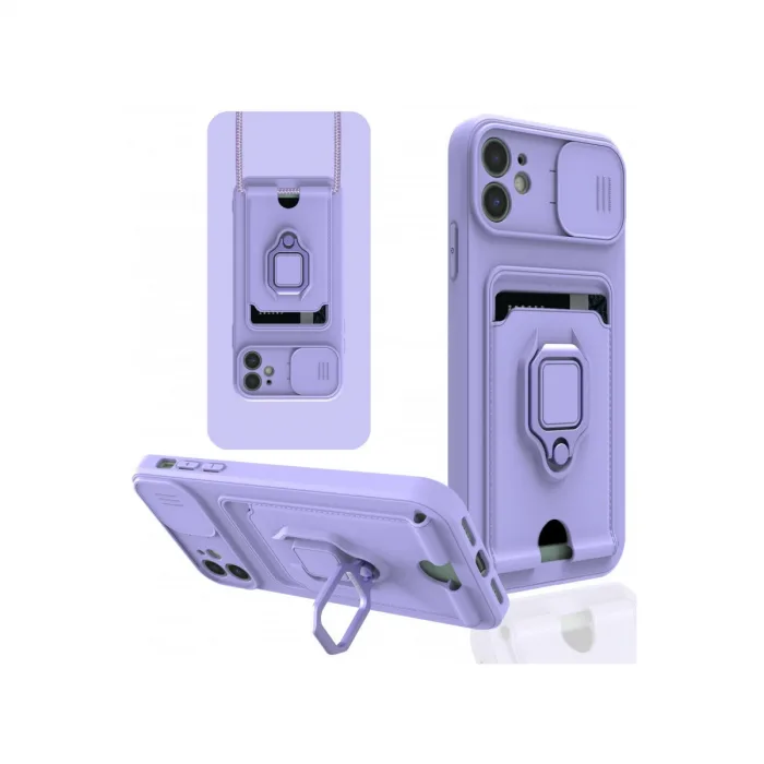 İphone 11 Kılıf Zuma Kartvizitli Yüzüklü Silikon - Lila