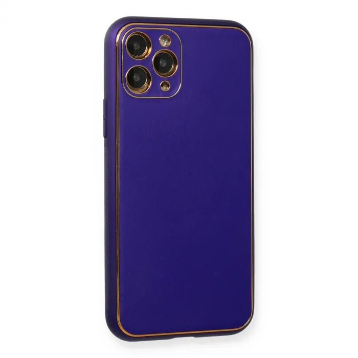 İphone 11 Pro Kılıf Coco Deri Silikon Kapak - Mor