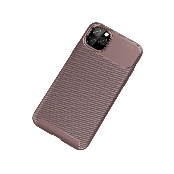 İphone 11 Pro Max Kılıf Auto Focus Karbon Kapak - Kahverengi