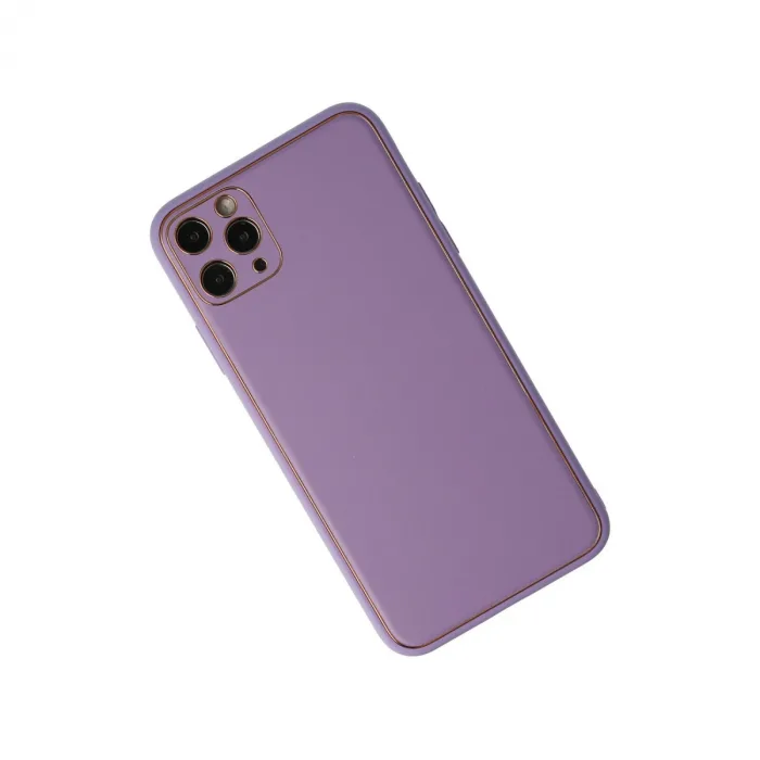 İphone 11 Pro Max Kılıf Coco Deri Silikon Kapak - Lila