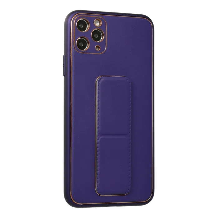 iPhone 11 Pro Max Kılıf Coco Deri Standlı Kapak - Mor