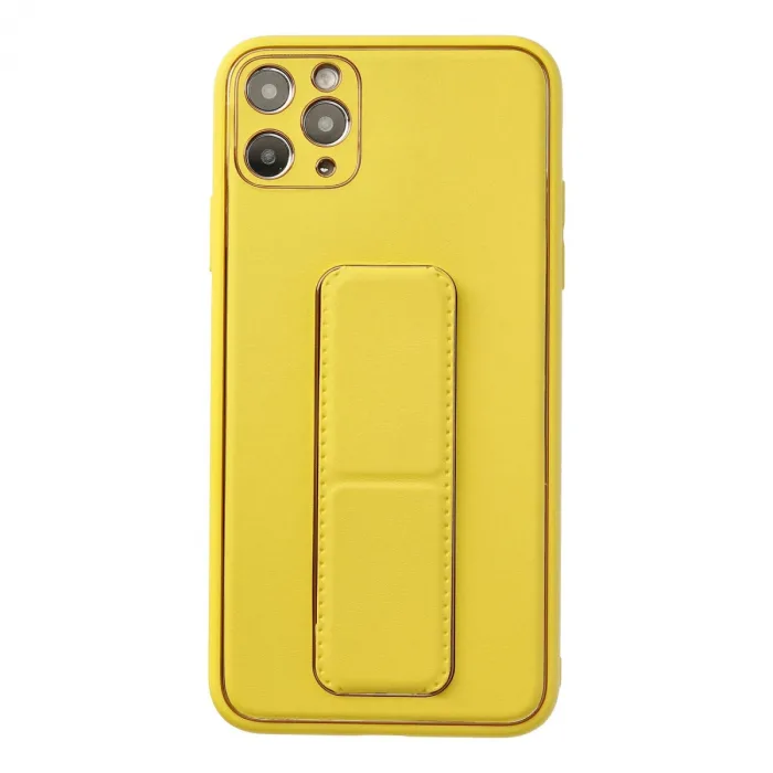 iPhone 11 Pro Max Kılıf Coco Deri Standlı Kapak - Sarı