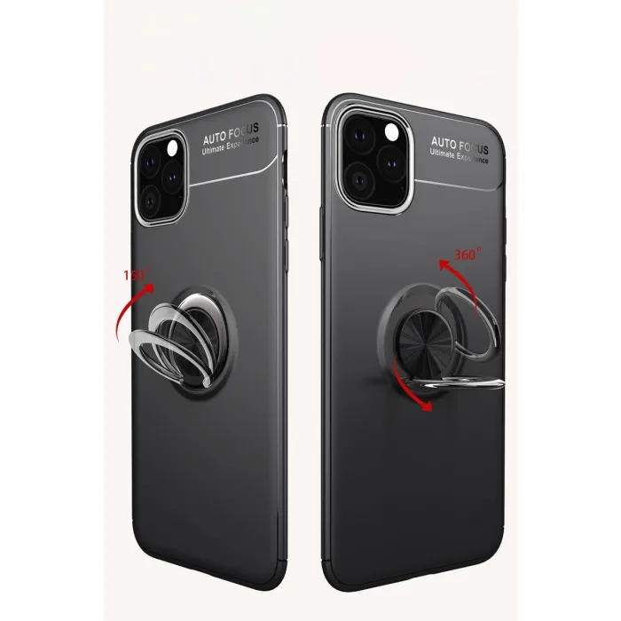 İphone 11 Pro Max Kılıf Range Yüzüklü Silikon - Siyah-kırmızı