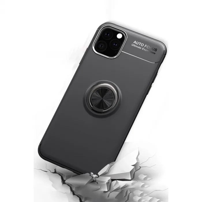 İphone 11 Pro Max Kılıf Range Yüzüklü Silikon - Siyah-mavi