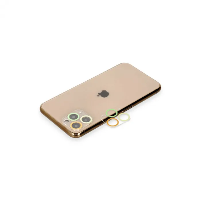 İphone 11 Pro Max Renkli Kamera Lens Koruma Cam - Sarı-turuncu