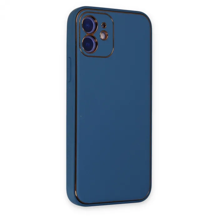 İphone 12 Kılıf Coco Deri Silikon Kapak - Açık Mavi