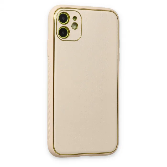 İphone 12 Kılıf Coco Deri Silikon Kapak - Gold