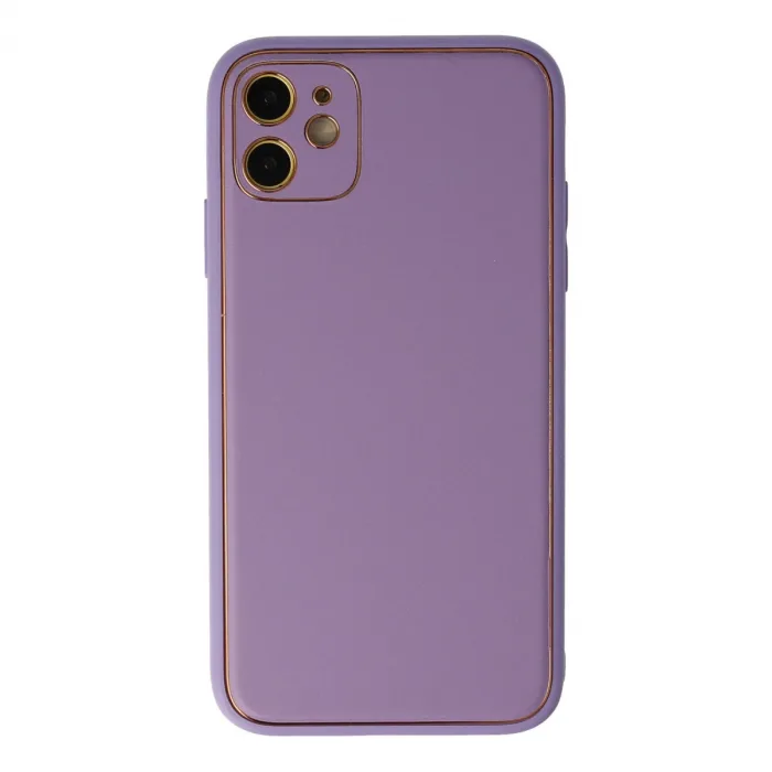 İphone 12 Kılıf Coco Deri Silikon Kapak - Lila