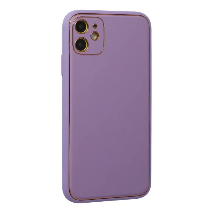 İphone 12 Kılıf Coco Deri Silikon Kapak - Lila