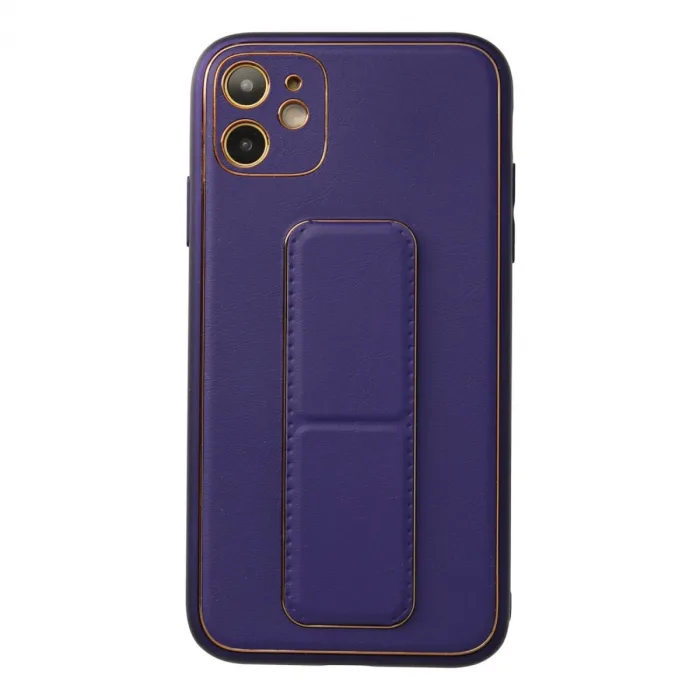 İphone 12 Kılıf Coco Deri Standlı Kapak - Mor