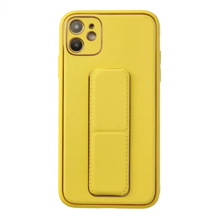 iPhone 12 Kılıf Coco Deri Standlı Kapak - Sarı