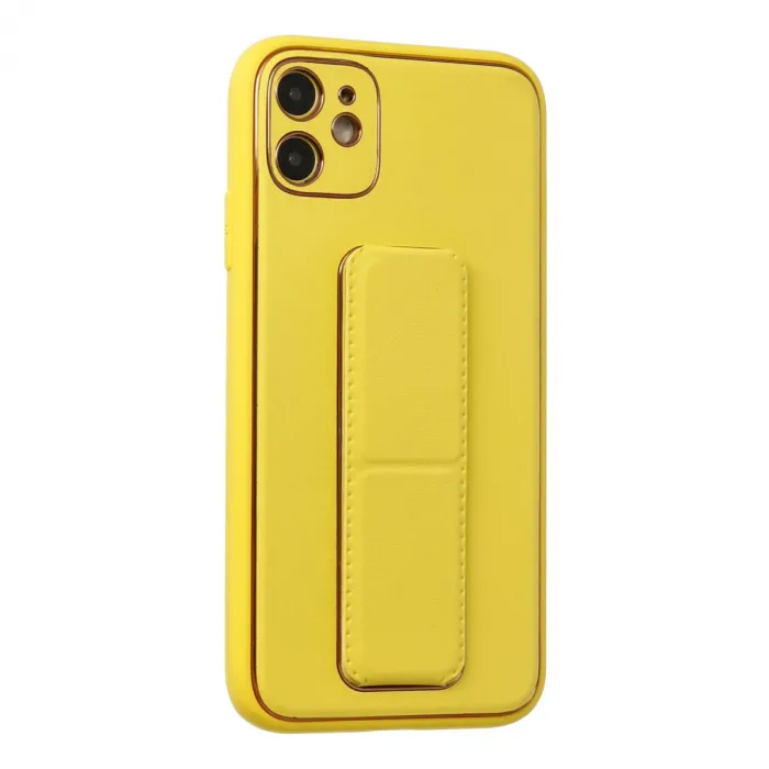 iPhone 12 Kılıf Coco Deri Standlı Kapak - Sarı