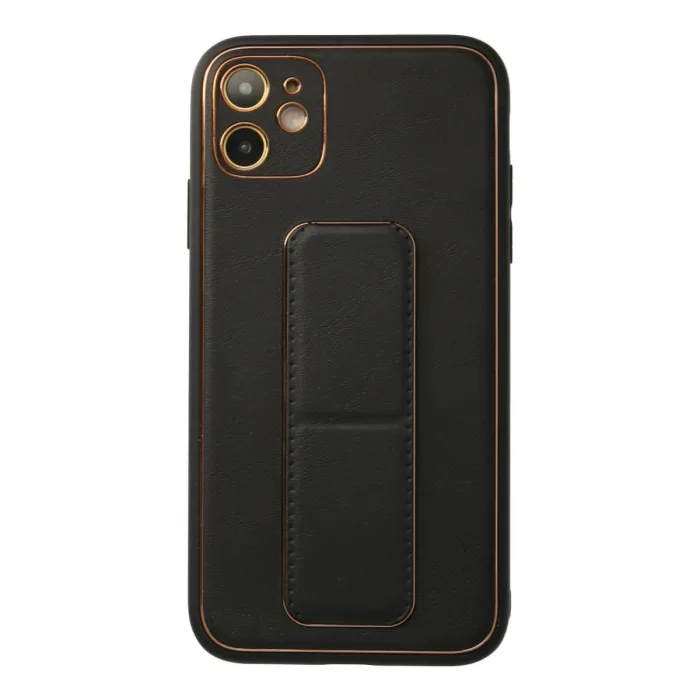 İphone 12 Kılıf Coco Deri Standlı Kapak - Siyah