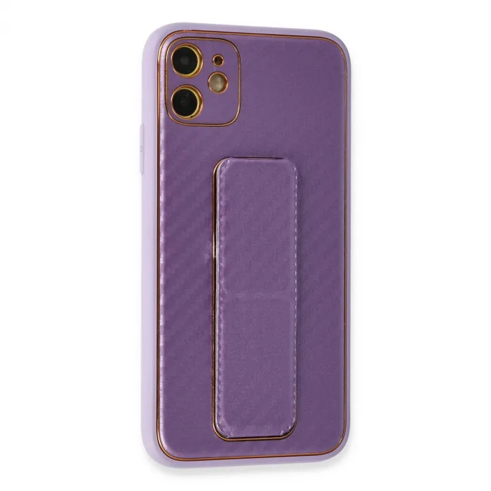 İphone 12 Kılıf Coco Karbon Standlı Kapak - Mor