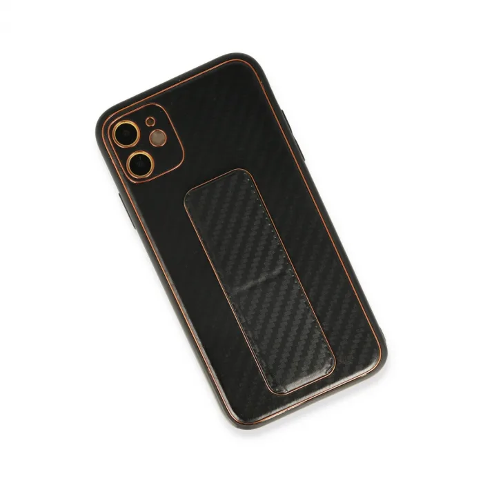 İphone 12 Kılıf Coco Karbon Standlı Kapak - Siyah