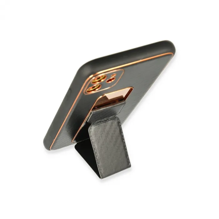 İphone 12 Kılıf Coco Karbon Standlı Kapak - Siyah