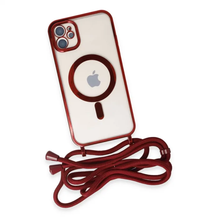 İphone 12 Kılıf Divo Lazer Askılı Magsafe Kapak - Kırmızı