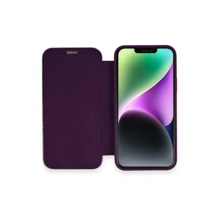 iPhone 12 Kılıf Dolpin Kapaklı - Derin Mor