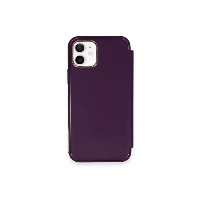 iPhone 12 Kılıf Dolpin Kapaklı - Derin Mor