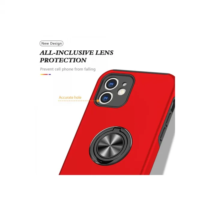 İphone 12 Kılıf Elit Yüzüklü Kapak - Kırmızı