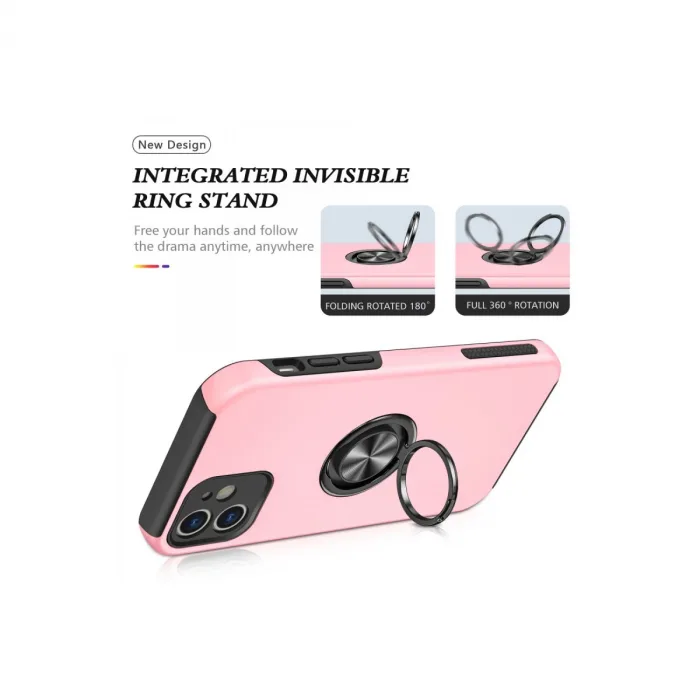 İphone 12 Kılıf Elit Yüzüklü Kapak - Pembe